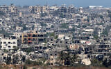 This picture taken from Israel's southern border with the Gaza Strip shows destroyed buildings in the enclave on May 15, 2024. (JACK GUEZ / AFP)