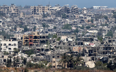 This picture taken from Israel's southern border with the Gaza Strip shows destroyed buildings in the enclave on May 15, 2024. (JACK GUEZ / AFP)