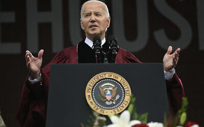 US President Joe Biden delivers a commencement address during Morehouse College's graduation ceremony in Atlanta, Georgia on May 19, 2024. (Photo by Andrew Caballero-Reynolds/AFP)