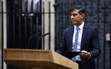 Britain's Prime Minister Rishi Sunak delivers a speech to announce the date of the UK's next general election, to be held on July 4, at 10 Downing Street in central London, on May 22, 2024. (BENJAMIN CREMEL / AFP)