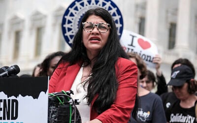 US Rep. Rashida Tlaib and university employees at a press conference titled "Unions Defend Free Speech on Campus" on Capitol Hill on May 23, 2024 in Washington, DC. (Photo by Michael A. McCoy / GETTY IMAGES NORTH AMERICA / Getty Images via AFP)