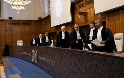 Judges arrive at the International Court of Justice (ICJ) to rule on South Africa's request on a Rafah and wider Gaza war ceasefire, in The Hague, on May 24, 2024 (Nick Gammon / AFP)