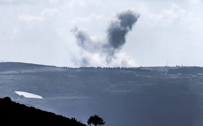 This picture taken from northern Israel shows smoke billowing during Israeli strikes in southern Lebanon on May 25, 2024. (Jalaa MAREY / AFP)