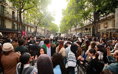 Protesters take part in a demonstration called by French organization "France Palestine Solidarite" in Paris, on May 27, 2024. (Sami KARAALI / AFP)