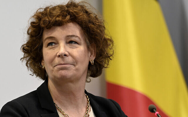 Belgian Vice-Prime Minister Petra De Sutter attends a media conference in Brussels, Feb 12, 2021. (Didier Lebrun, Pool via AP) Belgian Vice-Prime Minister Petra De Sutter attends a media conference in Brussels, Feb 12, 2021. (Didier Lebrun, Pool via AP)