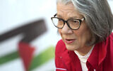Kate Forbes, president of the International Federation of Red Cross and Red Crescent Societies (IFRC), speaks during an interview with the Associated Press in Cairo, Egypt, February 9, 2024. (AP Photo/Amr Nabil)