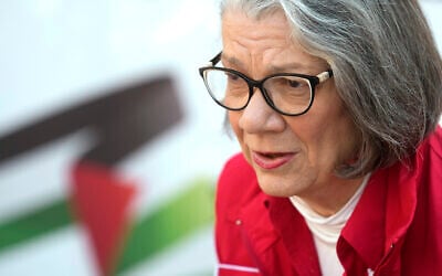 Kate Forbes, president of the International Federation of Red Cross and Red Crescent Societies (IFRC), speaks during an interview with the Associated Press in Cairo, Egypt, February 9, 2024. (AP Photo/Amr Nabil)