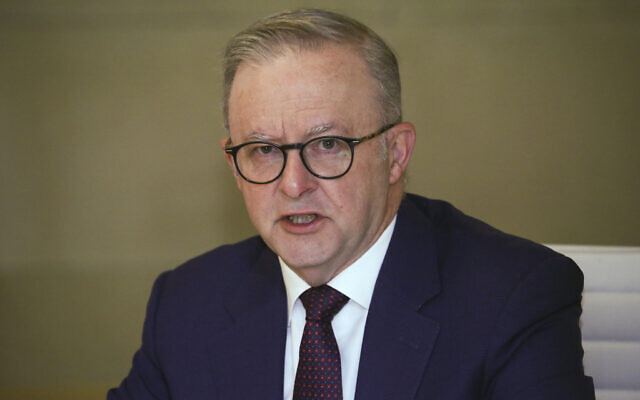 Australian Prime Minister Anthony Albanese speaks during a virtual National Cabinet meeting May 1, 2024. (Gaye Gerard/Pool Photo via AP)