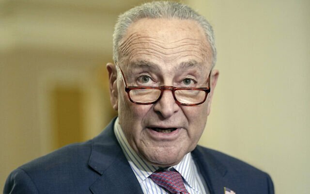 US Senate Majority Leader Chuck Schumer talks after a policy luncheon on Capitol Hill, May 1, 2024, in Washington. (AP Photo/Mariam Zuhaib, File) US Senate Majority Leader Chuck Schumer talks after a policy luncheon on Capitol Hill, May 1, 2024, in Washington. (AP Photo/Mariam Zuhaib, File)