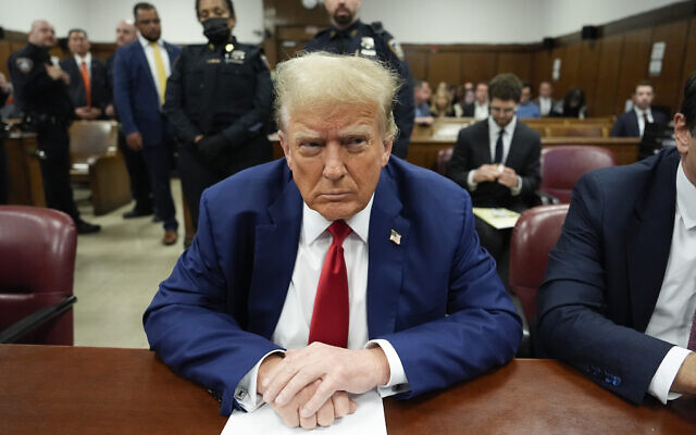 Former US president Donald Trump awaits the start of proceedings in his trial at Manhattan criminal court, May 6, 2024, in New York. (AP Photo/Julia Nikhinson, Pool) Former US president Donald Trump awaits the start of proceedings in his trial at Manhattan criminal court, May 6, 2024, in New York. (AP Photo/Julia Nikhinson, Pool)