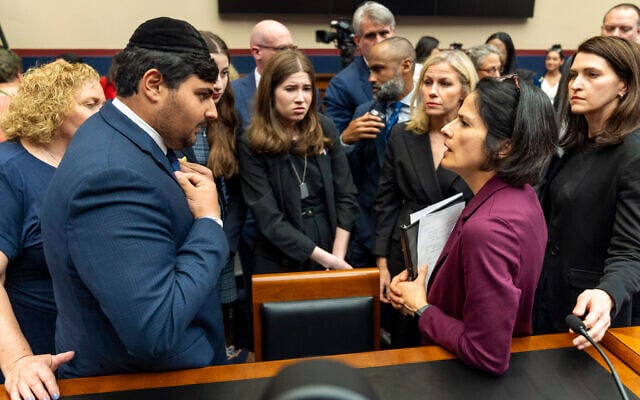 Kobie Talmoud, 16, left, a student at John F. Kennedy High School in Silver Spring, Maryland, speaks with Karla Silvestre, President of the Montgomery Count Board of Education, after a hearing on antisemitism in K-12 public schools, by the Subcommittee on Early Childhood, Elementary, and Secondary Education, May 8, 2024, on Capitol Hill in Washington. (AP Photo/Jacquelyn Martin) Kobie Talmoud, 16, left, a student at John F. Kennedy High School in Silver Spring, Maryland, speaks with Karla Silvestre, President of the Montgomery Count Board of Education, after a hearing on antisemitism in K-12 public schools, by the Subcommittee on Early Childhood, Elementary, and Secondary Education, May 8, 2024, on Capitol Hill in Washington. (AP Photo/Jacquelyn Martin)