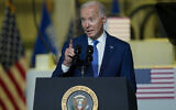 US President Joe Biden delivers remarks at Gateway Technical College, in Sturtevant, Wisconsin, May 8, 2024. (Morry Gash/AP)