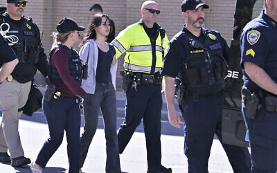 Police detain a pro-Palestinian demonstrator who attempted to block traffic from the garage of the Stata Center at MIT, as part of a protest against Israel, May 9, 2024, in Cambridge, Massachusetts. (AP Photo/Josh Reynolds) Police detain a pro-Palestinian demonstrator who attempted to block traffic from the garage of the Stata Center at MIT, as part of a protest against Israel, May 9, 2024, in Cambridge, Massachusetts. (AP Photo/Josh Reynolds)