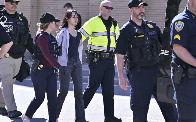 Police detain a pro-Palestinian demonstrator who attempted to block traffic from the garage of the Stata Center at MIT, as part of a protest against Israel, May 9, 2024, in Cambridge, Massachusetts. (AP Photo/Josh Reynolds) Police detain a pro-Palestinian demonstrator who attempted to block traffic from the garage of the Stata Center at MIT, as part of a protest against Israel, May 9, 2024, in Cambridge, Massachusetts. (AP Photo/Josh Reynolds)