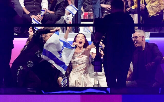 Eden Golan of Israel, center, celebrates gaining a place in the final during the second semi-final at the Eurovision Song Contest in Malmo, Sweden, May 9, 2024. (AP Photo/Martin Meissner) Eden Golan of Israel, center, celebrates gaining a place in the final during the second semi-final at the Eurovision Song Contest in Malmo, Sweden, May 9, 2024. (AP Photo/Martin Meissner)