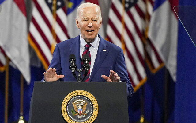 FILE - US President Joe Biden speaks, May 2, 2024, in Wilmington, North Carolina. (AP Photo/David Yeazell, File) FILE - US President Joe Biden speaks, May 2, 2024, in Wilmington, North Carolina. (AP Photo/David Yeazell, File)
