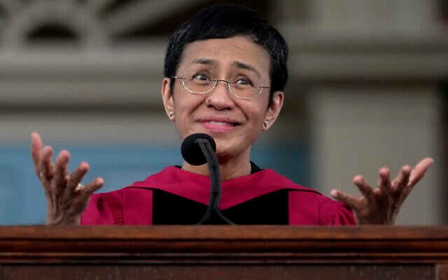 Keynote speaker Maria Ressa, a journalist and advocate for freedom of the press, addresses graduates in Harvard Yard during commencement at Harvard University, May 23, 2024, in Cambridge, Massachusetts (AP Photo/Charles Krupa) Keynote speaker Maria Ressa, a journalist and advocate for freedom of the press, addresses graduates in Harvard Yard during commencement at Harvard University, May 23, 2024, in Cambridge, Massachusetts (AP Photo/Charles Krupa)
