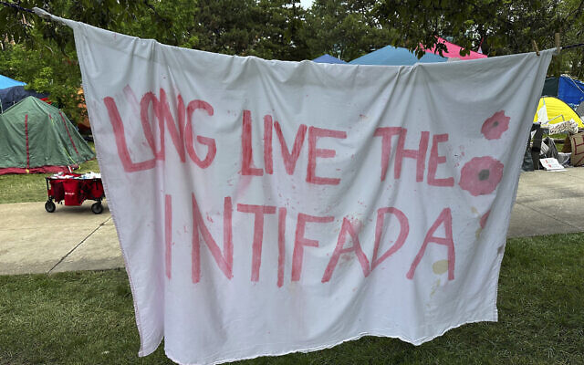 An anti-Israel, pro-Palestinian encampment is seen May 28, 2024, on the campus of Wayne State University in Detroit. (AP Photo/Mike Householder) An anti-Israel, pro-Palestinian encampment is seen May 28, 2024, on the campus of Wayne State University in Detroit. (AP Photo/Mike Householder)