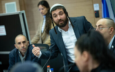 MK Zvi Sukkot at the Knesset in Jerusalem on March 12, 2024. (Yonatan Sindel/Flash90)