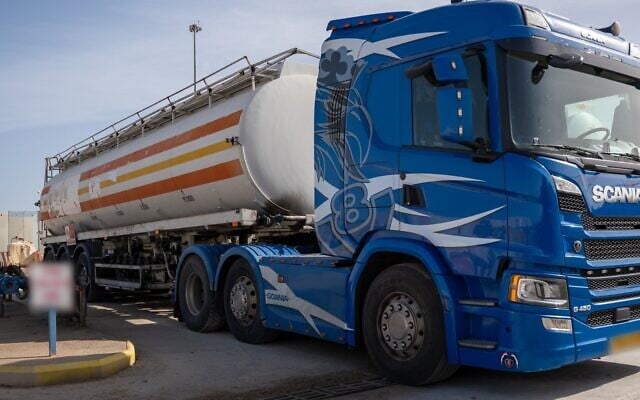 One of seven fuel tankers which the Coordinator of Government Activities in the Territories (COGAT) agency of Israel's Defense Ministry said entered Gaza through the Kerem Shalom goods crossing on Sunday, May 12, 2024. (Courtesy COGAT)
