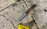 A police handout photo shows a knife used by an assailant who attempted to carry out a stabbing attack on Border Police officers near Jerusalem's Old City, May 16, 2024. (Israel Police)