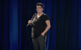 Lebanese comedian Shaden Fakih delivers her Stand-Up Baladi set during an episode of her 'Shaden' show uploaded to Youtube on May 18, 2022. (Screen capture: Youtube/Cinemoz and awk.word, used in accordance with clause 27a of the Copyright Law)