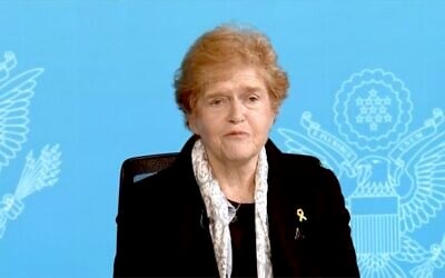 US Special Envoy to Combat Antisemitism Deborah Lipstadt speaks at a virtual event on May 24, 2024. (Screen capture/State Department)