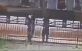 Screen capture from video of gunmen firing shots a the Bais Chaya Mushka Jewish girls school in Toronto, Canada, May 25, 2024. (X. Used in accordance with Clause 27a of the Copyright Law)