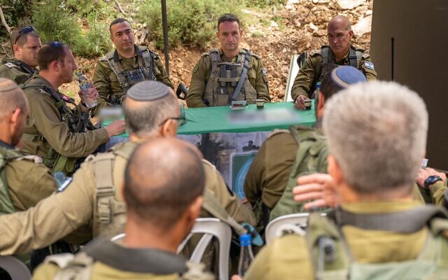 IDF Chief of Staff Lt. Gen. Herzi Halevi meets with officers and soldiers near the Lebanon border, May 1, 2024. (Israel Defense Forces) IDF Chief of Staff Lt. Gen. Herzi Halevi meets with officers and soldiers near the Lebanon border, May 1, 2024. (Israel Defense Forces)