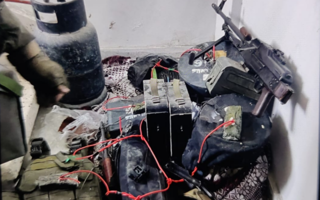 A cache of weapons found by troops in northern Gaza's Jabaliya, in a handout image published May 27, 2024 (Israel Defense Forces) A cache of weapons found by troops in northern Gaza's Jabaliya, in a handout image published May 27, 2024 (Israel Defense Forces)