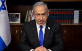 Prime Minister Benjamin Netanyahu gives a video statement, May 5, 2024 (Screen grab via Government Press Office)
