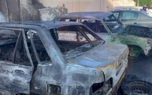 A vehicle destroyed by a car bomb in Damascus, Syria on May 25, 2024. (SANA)
