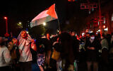 Protesters outside Columbia University, New York City, New York, April 30, 2024. (Luke Tress/JTA)