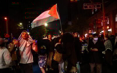 Protesters outside Columbia University, New York City, New York, April 30, 2024. (Luke Tress/JTA)