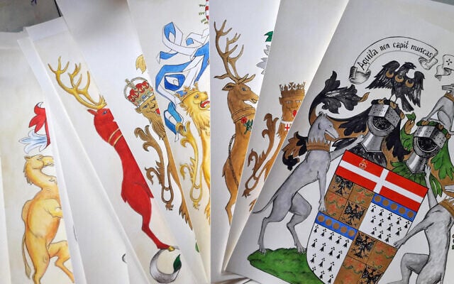 Reproductions of the coats of arms discovered at the Mt. Zion Hotel. (Anastasia Prokofyeva/IAA)
