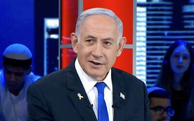 Prime Minister Benjamin Netanyahu speaks to Channel 14 in the first interview he has given to an Israeli news outlet since October 7, on June 23, 2024. (Screenshot, Channel 14, used in accordance with Clause 27a of the Copyright Law)