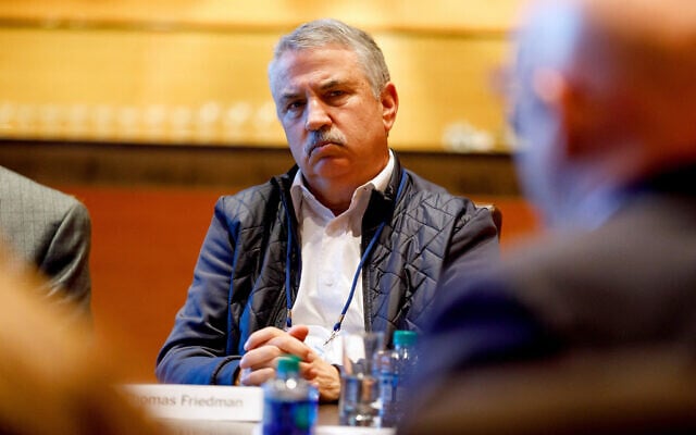 New York Times columnist Thomas Friedman leads a Task Force session during 2019 New York Times Dealbook on November 06, 2019 in New York City. (Mike Cohen/Getty Images for The New York Times/AFP) New York Times columnist Thomas Friedman leads a Task Force session during 2019 New York Times Dealbook on November 06, 2019 in New York City. (Mike Cohen/Getty Images for The New York Times/AFP)