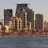 A view of the skyline of Israel's coastal city of Tel Aviv during the sunset, March 5, 2024. (Jack Guez / AFP)