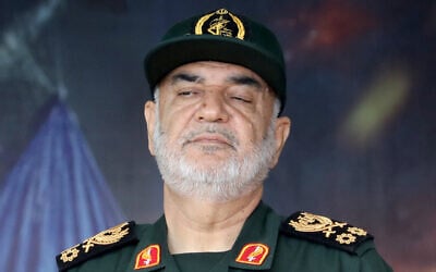The head of Iran's Islamic Revolutionary Guard Corps, Hossein Salami, attends a military parade as part of a ceremony marking the country's annual army day in Tehran, on April 17, 2024. (Atta Kenare/AFP)