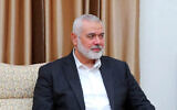 Ismail Haniyeh, the Qatar-based leader of Hamas, during a visit in Tehran, May 22, 2024. (Iranian Supreme Leader's Website / AFP)