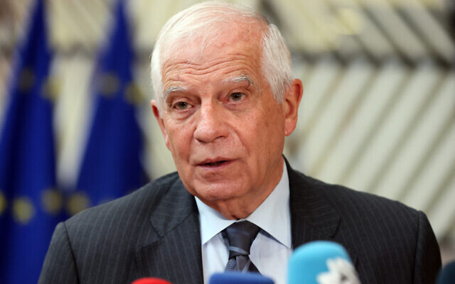 European Union High Representative for Foreign Affairs and Security Policy Josep Borrell delivers a statement to the media prior to a Foreign Affairs Council (FAC) meeting at the EU headquarters in Brussels on May 27, 2024. (François WALSCHAERTS / AFP) European Union High Representative for Foreign Affairs and Security Policy Josep Borrell delivers a statement to the media prior to a Foreign Affairs Council (FAC) meeting at the EU headquarters in Brussels on May 27, 2024. (François WALSCHAERTS / AFP)