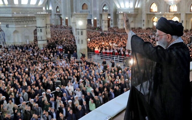 A handout picture made available by the office of Iran's Supreme Leader Ayatollah Ali Khamenei shows him addressing the crowd during a ceremony marking the 35th death anniversary of the Islamic Republic's founder Ayatollah Ruhollah Khomeini at his mausoleum in Tehran on June 3, 2024. (Photo by KHAMENEI.IR / AFP) A handout picture made available by the office of Iran's Supreme Leader Ayatollah Ali Khamenei shows him addressing the crowd during a ceremony marking the 35th death anniversary of the Islamic Republic's founder Ayatollah Ruhollah Khomeini at his mausoleum in Tehran on June 3, 2024. (Photo by KHAMENEI.IR / AFP)