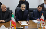 Iran's acting Foreign Minister Ali Bagheri (C) meets with his Lebanese counterpart (not pictured) in Beirut on June 3, 2024. (Anwar AMRO / AFP)