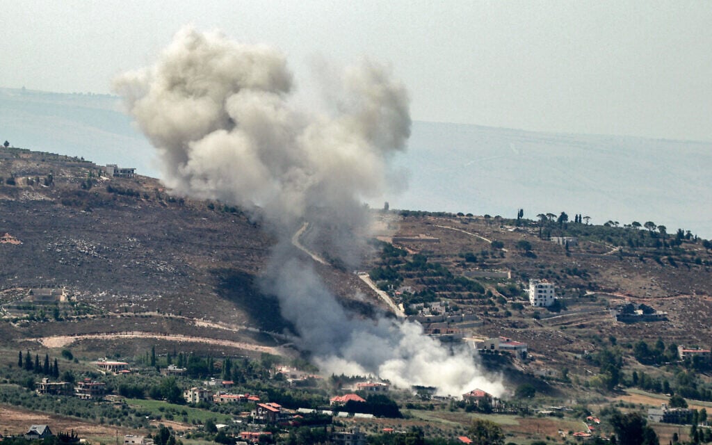 A smoke plume billows during Israeli bombardment of the village of Khiam in south Lebanon near the border with Israel on June 26, 2024. (Rabih Daher/AFP)