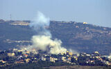 Smoke billows following Israeli strikes in the village of Shihin in southern Lebanon near the border with Israel on June 28, 2024. (Kawnat HAJU/ AFP)