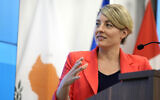 Canadian Foreign Minister Mélanie Joly talks to the media during a press conference with her Cypriot counterpart (not pictured) on humanitarian aid for Gaza,at the 'Zenon' Coordination Centre in Larnaca, Cyprus, May 13, 2024. (AP Photo/Petros Karadjias)
