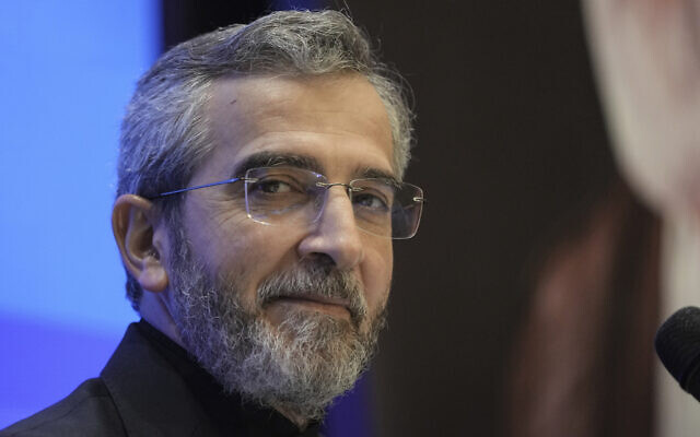 Iranian interim Foreign Minister Ali Bagheri Kani listens to a question during a press conference at the Iranian embassy in Beirut, Lebanon, June 3, 2024 (AP Photo/ Hassan Ammar)