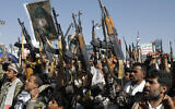 Houthi supporters attend a rally against the war in the Gaza Strip and the US-led bombing in Yemen in Sanaa on Friday, June 7, 2024. (AP/Osamah Abdulrahman)
