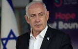 Prime Minister Benjamin Netanyahu speaks during a news conference at the Sheba Tel Hashomer Hospital in Ramat Gan, June 8, 2024. (Jack Guez/Pool Photo via AP)