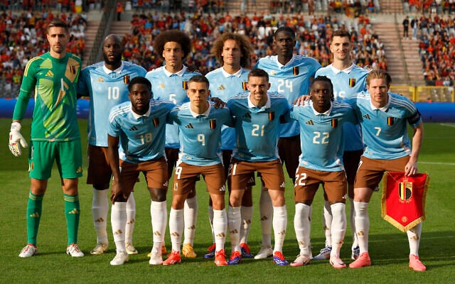 Belgium starting players pose for a team photo at the beginning of the international friendly soccer match between Belgium and Luxembourg at the King Baudouin Stadium in Brussels, Belgium, June 8, 2024. (Geert Vanden Wijngaert/AP) Belgium starting players pose for a team photo at the beginning of the international friendly soccer match between Belgium and Luxembourg at the King Baudouin Stadium in Brussels, Belgium, June 8, 2024. (Geert Vanden Wijngaert/AP)
